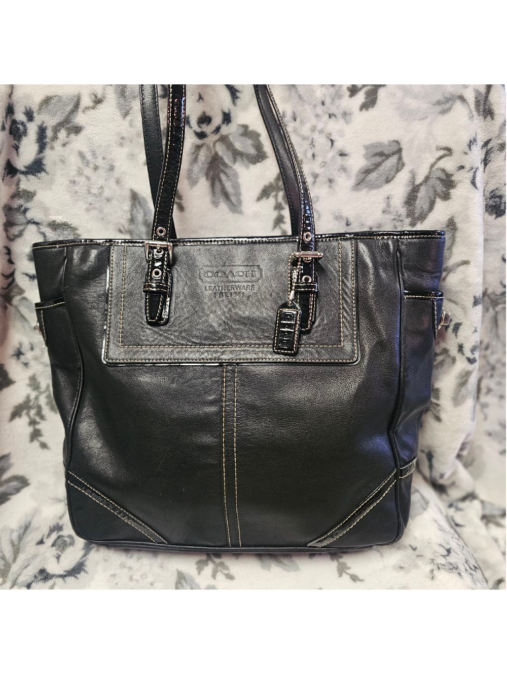 Coach Black Leather Hampton Tote Bag